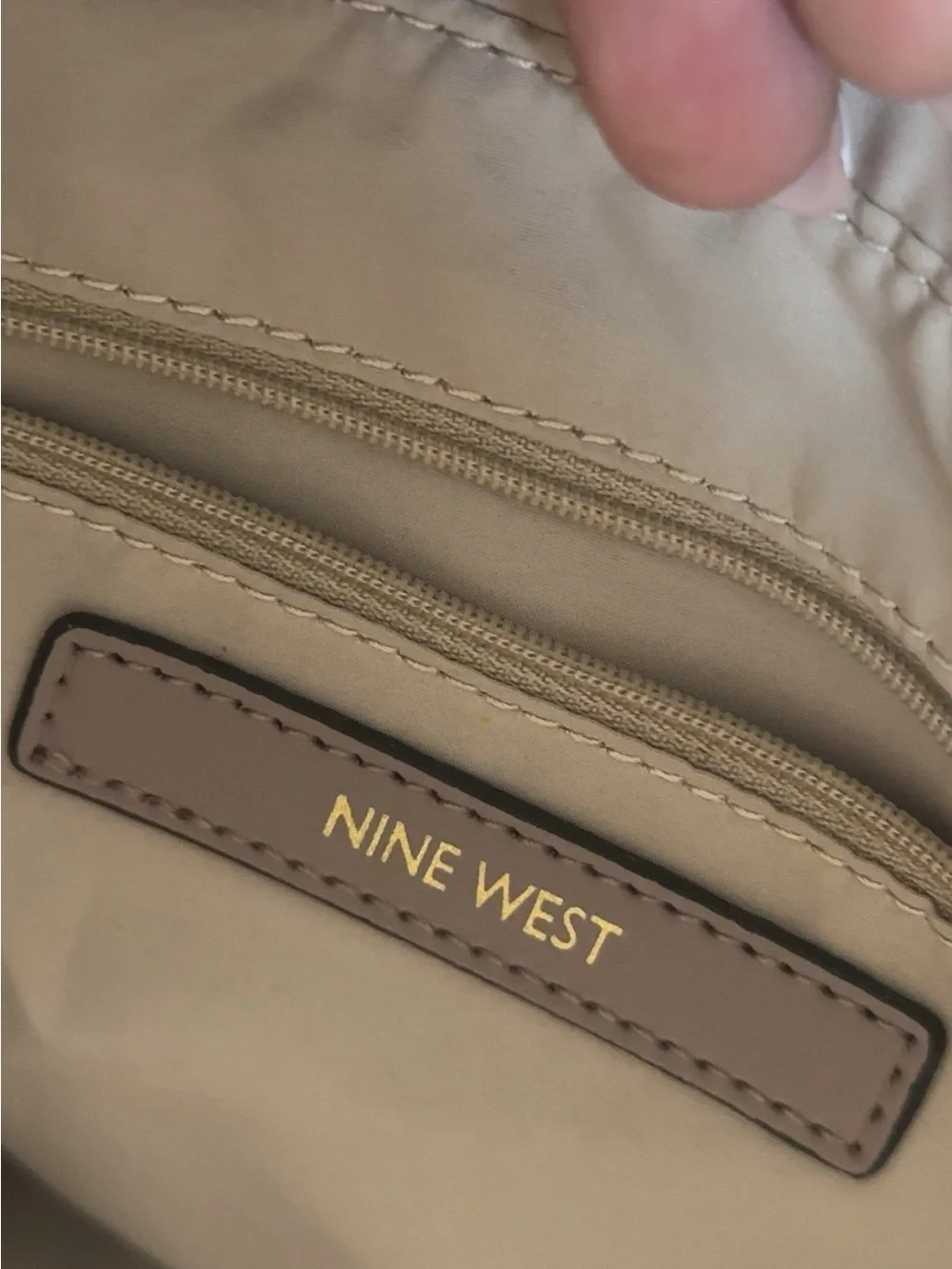 Nine West Taupe Satchel with Lilac Handles